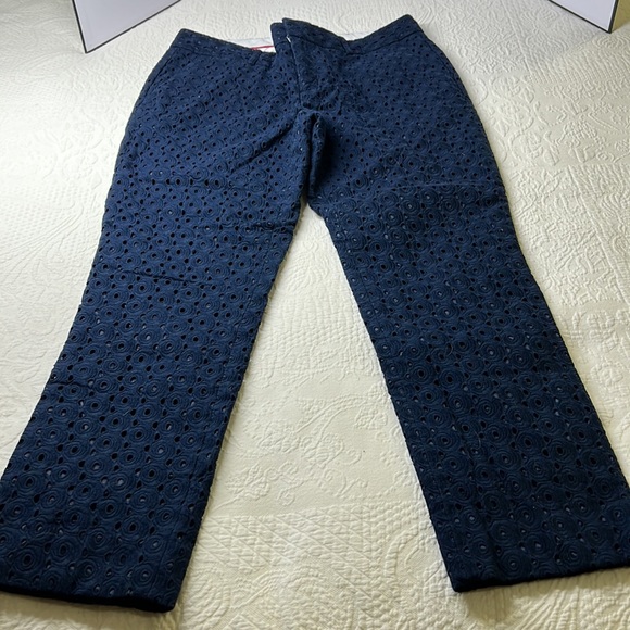 ⭐️Banana Republic preppy Navy eyelet lace Hampton pant dress pants size 4 - Picture 2 of 9